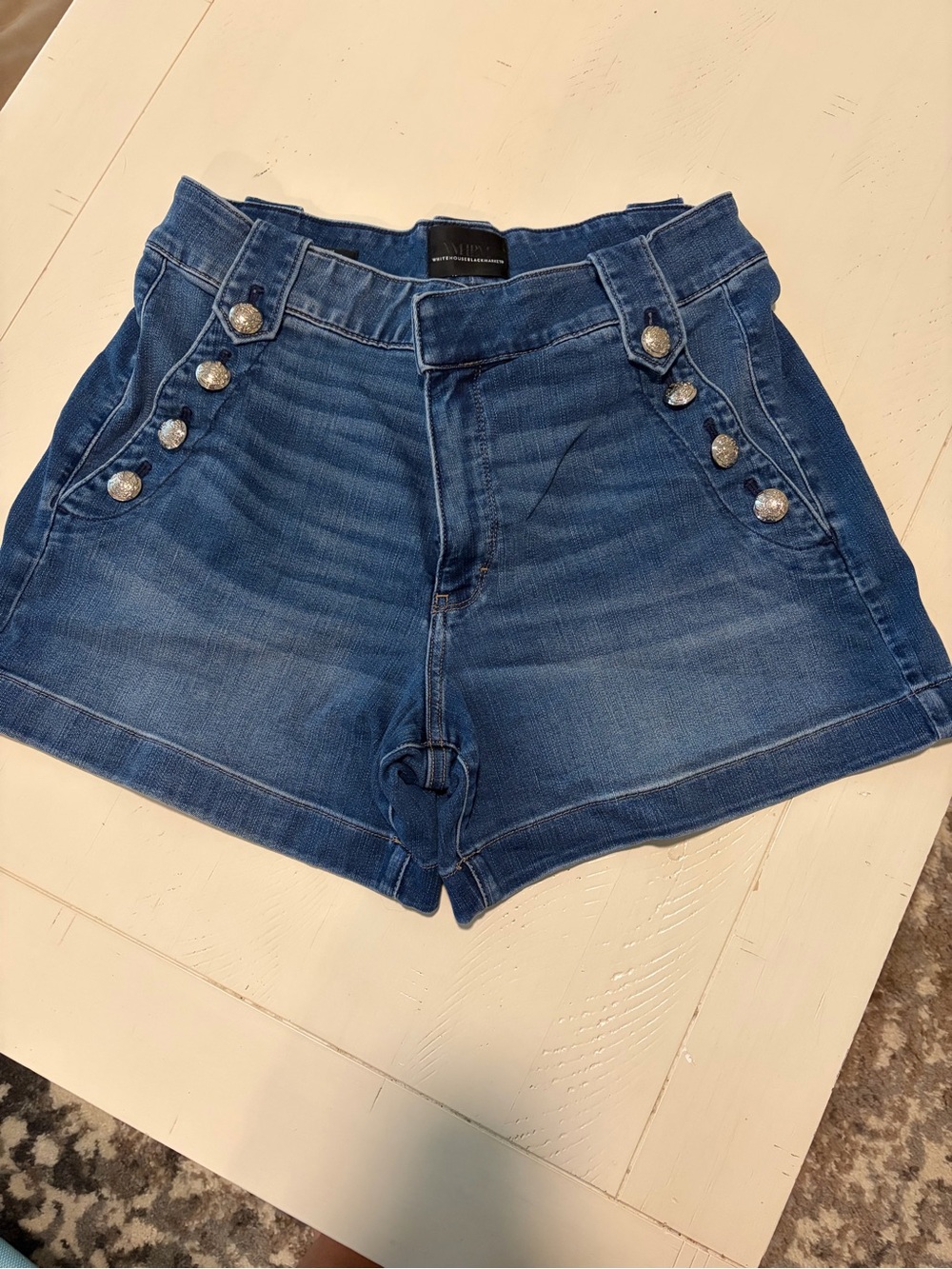 White House Black Market Blue Denim Shorts with Decorative Buttons